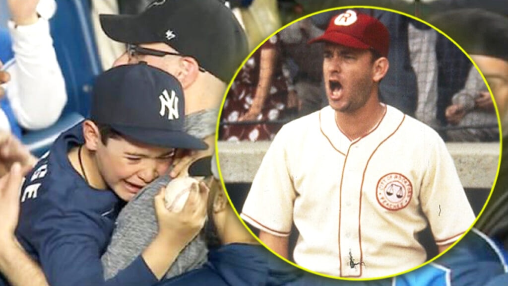 Tom Hanks shouting at hug between Yankees and Blue Jays fan