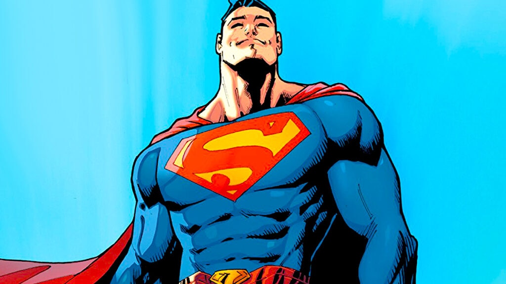 Superman smiling in the sky on Superman Rebirth cover